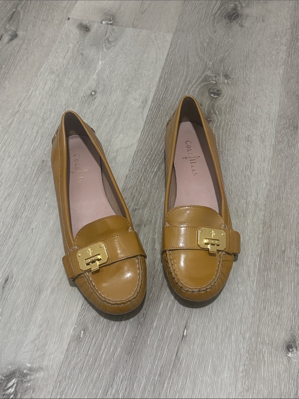 Cole Haan Tan Leather Loafers with Gold Accent